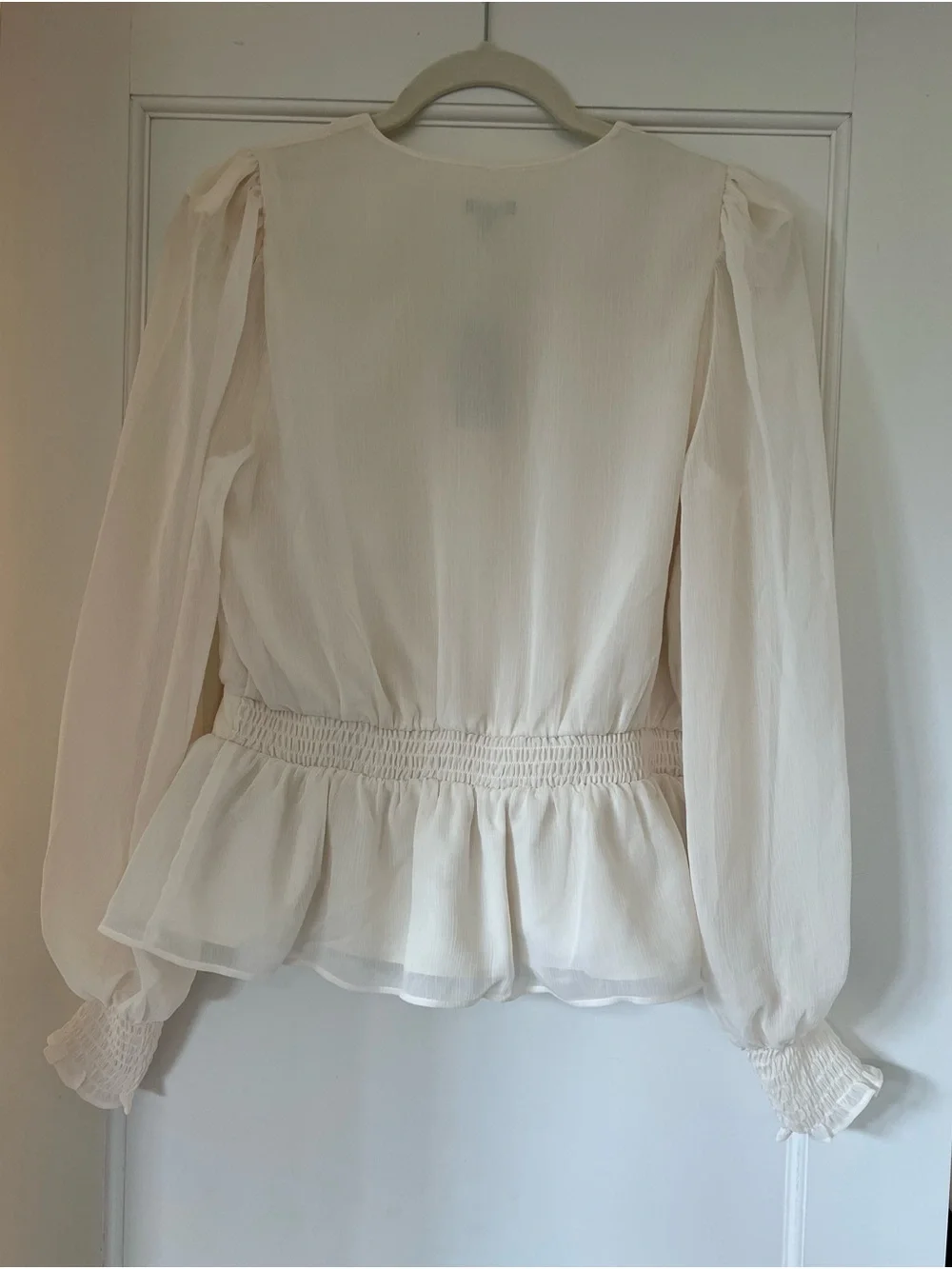 Express V-Neck Smocked Cuff Peplum Top - Picture 8 of 12